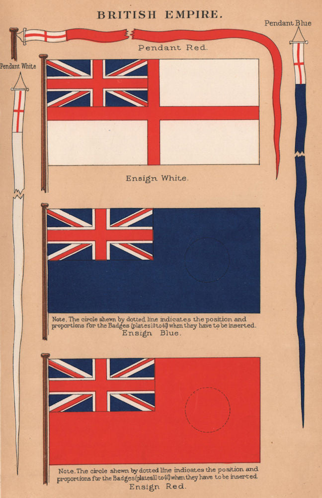 BRITISH EMPIRE FLAGS. Red Ensign White Ensign Blue Ensign & Pendants 1916